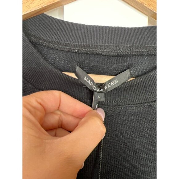 NWT Marissa Webb So Uptight Waffle Knit Long Sleeve Crewneck Black Size: Large - Picture 6 of 8